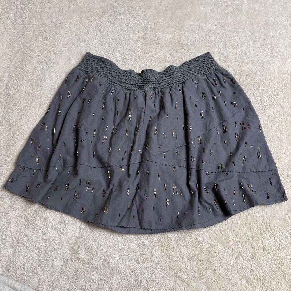 NWT american eagle grey beaded sequin smocked mini skirt